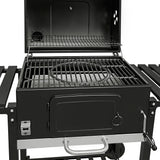 Barbecue affumicatore XL a carbone con griglia in ghisa, struttura nera robusta e dettagli in acciaio inox lucido, design funzionale