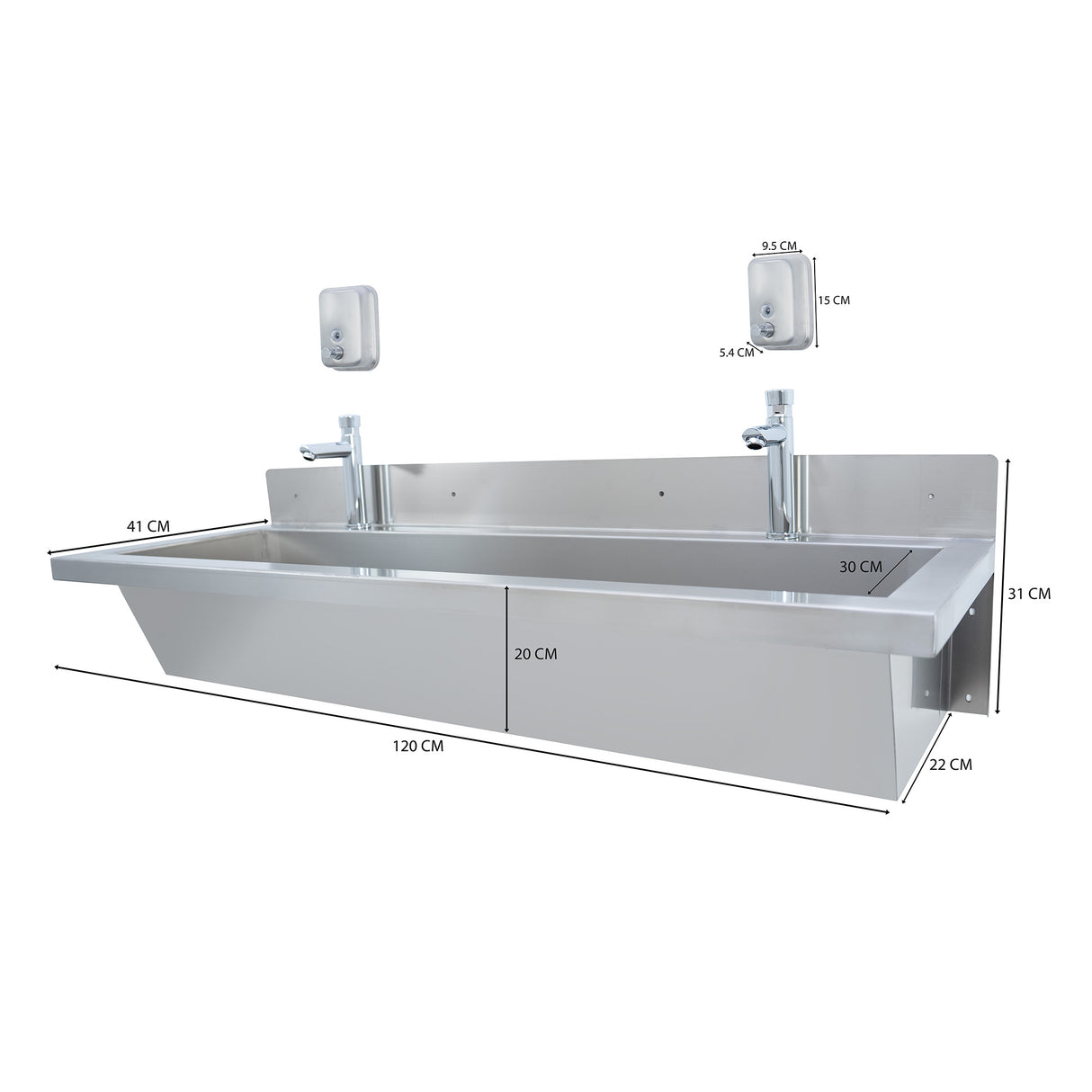 Lavabo in Acciaio Inox 120 cm da Parete