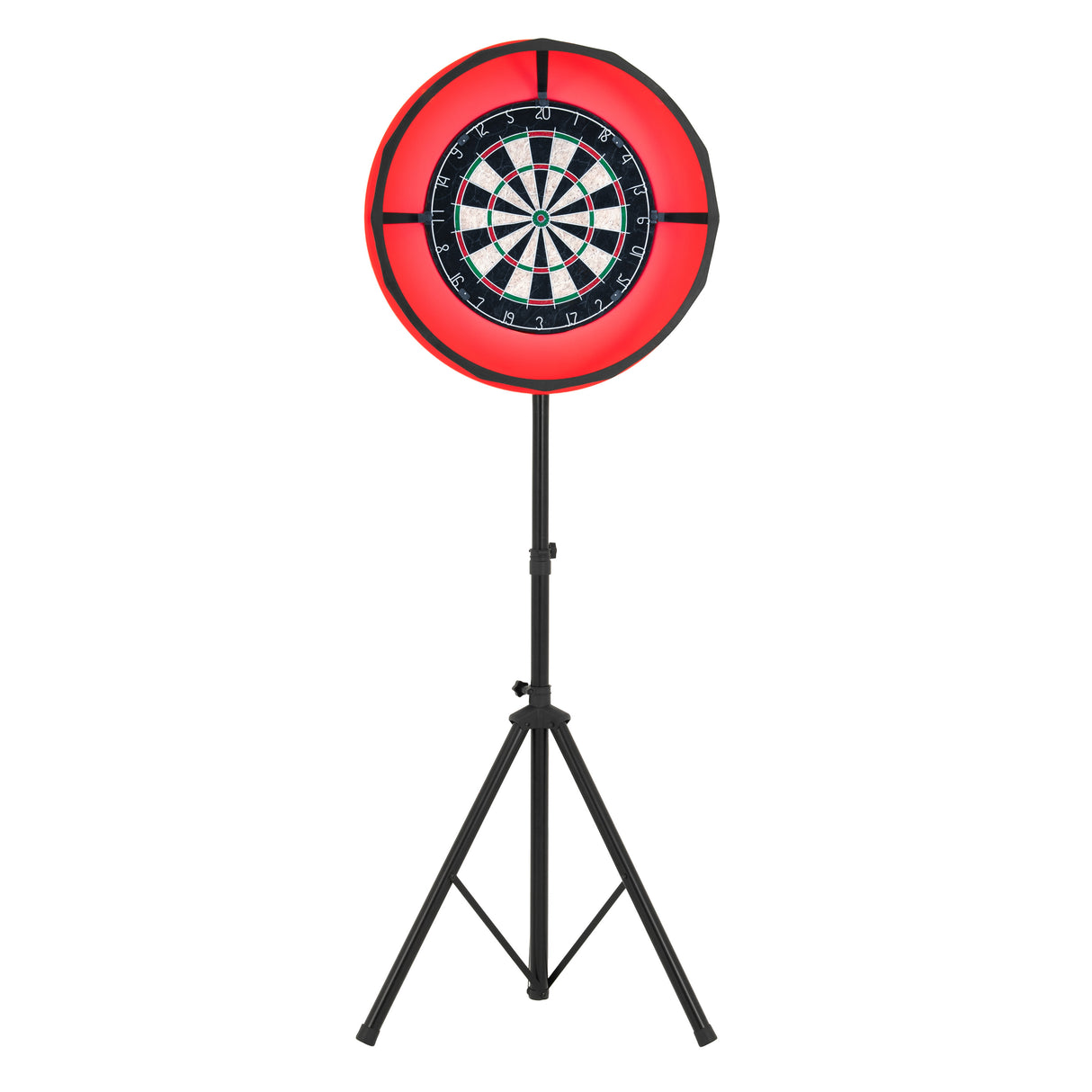 Tavolo giochi 7-in-1 effetto rovere con set freccette, luce LED rossa e struttura nera, ideale per il divertimento in casa