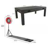 Tavolo giochi grigio 7-in-1 con superficie liscia, set freccette rosso e luce LED, ideale per divertimento e intrattenimento familiare