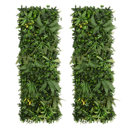 Pannello vegetale artificiale Ayla, 50 x 150 cm, con foglie verdi, texture realistica e diverse piante ornamentali per decorazioni interne