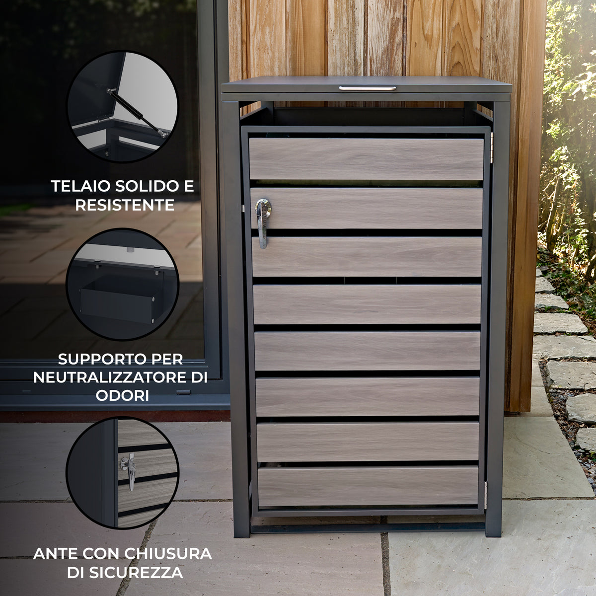 Copribidone Singolo 240 L Acciaio Zincato Antracite Effetto Legno Grigio - view 13