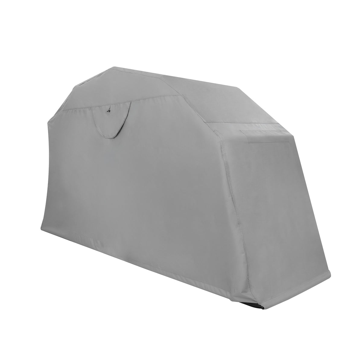 Tenda per moto grigia, con forma aerodinamica e superficie liscia, progettata per proteggere le moto dalle intemperie