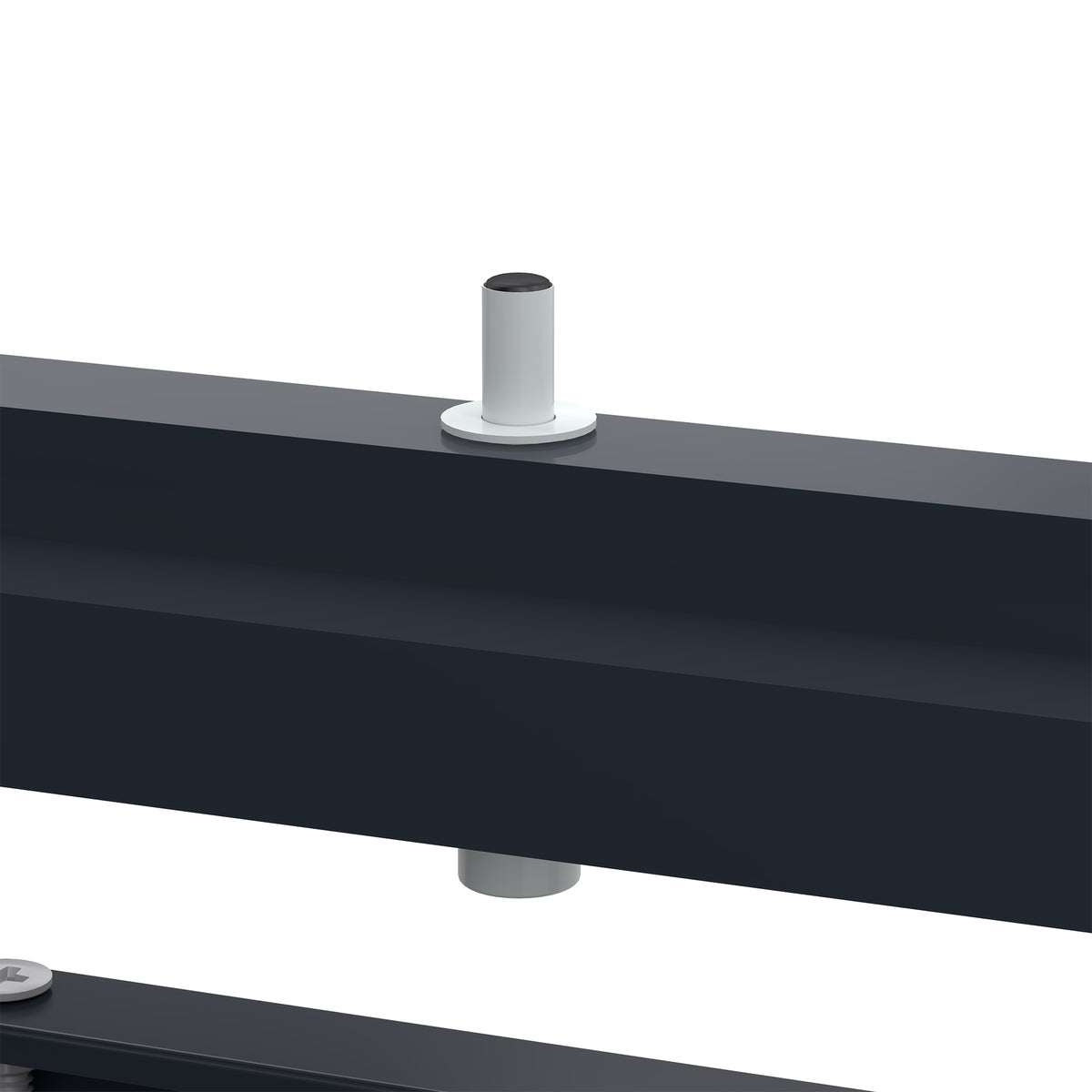 Supporto bianco in plastica su una barra metallica nera, con finitura liscia e design minimalista, ideale per montaggi e strutture
