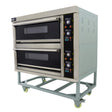 Forno professionale KuKoo per pizza e panificazione, grande, a doppia camera, con finitura in acciaio inox e manopole di controllo colorate