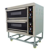 Forno professionale KuKoo per pizza e panificazione, grande, a doppia camera, con finitura in acciaio inox e manopole di controllo colorate