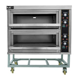 Forno professionale KuKoo per pizza e panificazione, struttura in acciaio inox, doppia camera, controlli digitali, ruote per mobilità