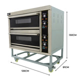 Forno professionale KuKoo a doppia camera, struttura in acciaio inox, con manopole di controllo e ruote per facilità di movimento