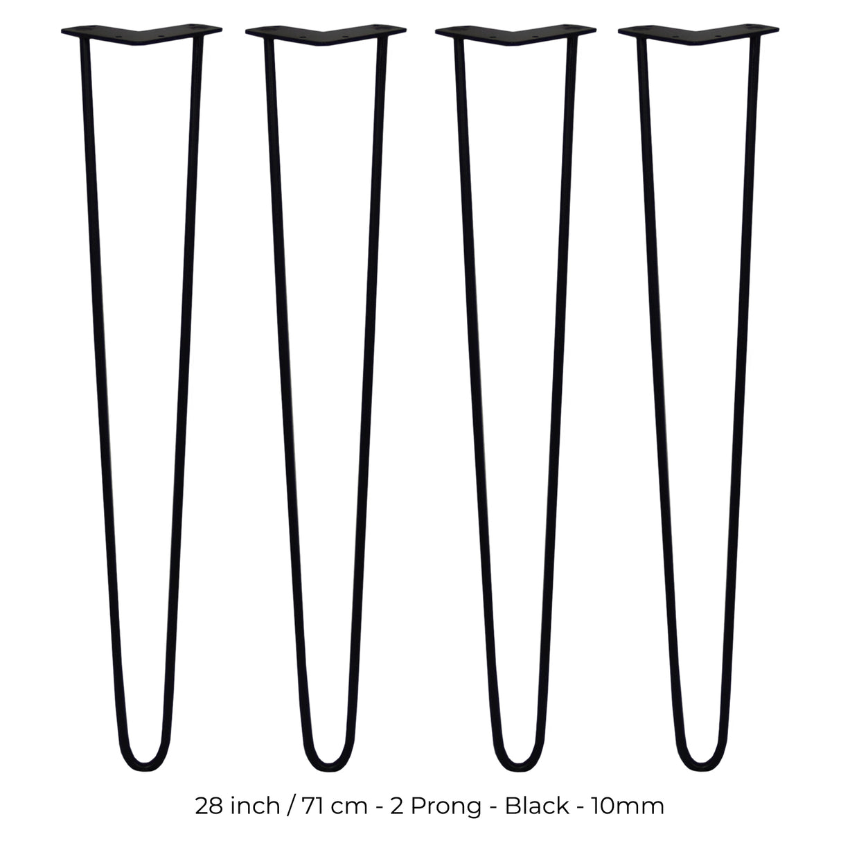 4 Gambe da Tavolo a Forcina 71cm - 2 Rebbi - 10mm - Nero