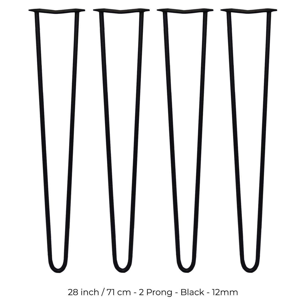 4 Gambe da Tavolo a Forcina 71cm - 2 Rebbi - 12mm - Nero