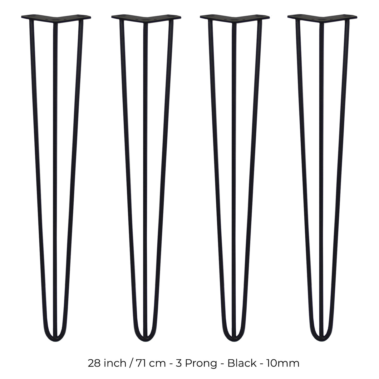 4 Gambe da Tavolo a Forcina 71cm - 3 Rebbi - 10mm - Nero