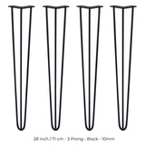 4 Gambe da Tavolo a Forcina 71cm - 3 Rebbi - 10mm - Nero