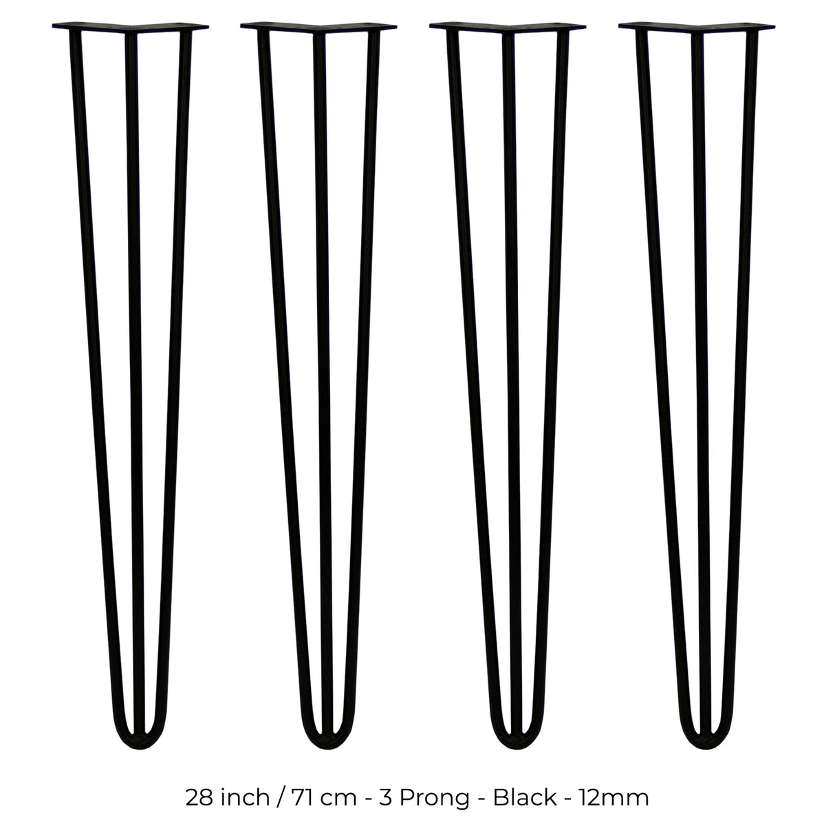 4 Gambe da Tavolo a Forcina 71cm - 3 Rebbi - 12mm - Nero