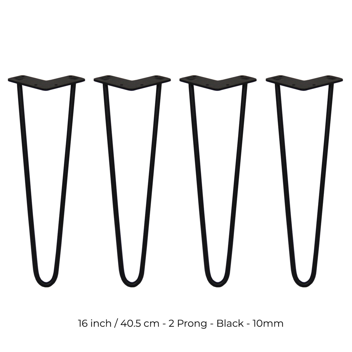 4 Gambe da Tavolo a Forcina 40.6cm - 2 Rebbi - 10mm - Nero