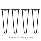 4 Gambe da Tavolo a Forcina 40.6cm - 2 Rebbi - 10mm - Nero