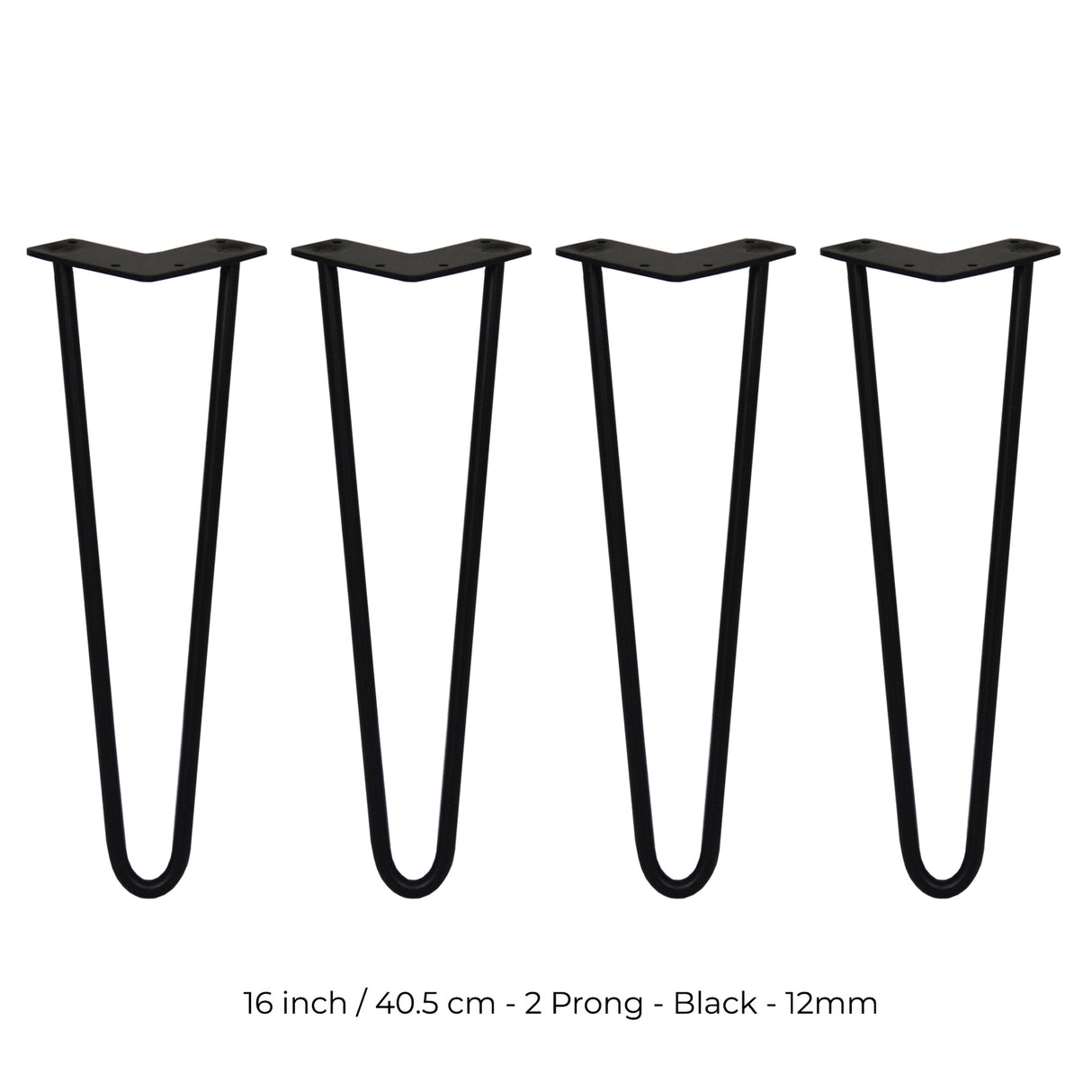 4 Gambe da Tavolo a Forcina 40.6cm - 2 Rebbi - 12mm - Nero