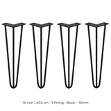 4 Gambe da Tavolo a Forcina 40.6cm - 3 Rebbi - 10mm - Nero