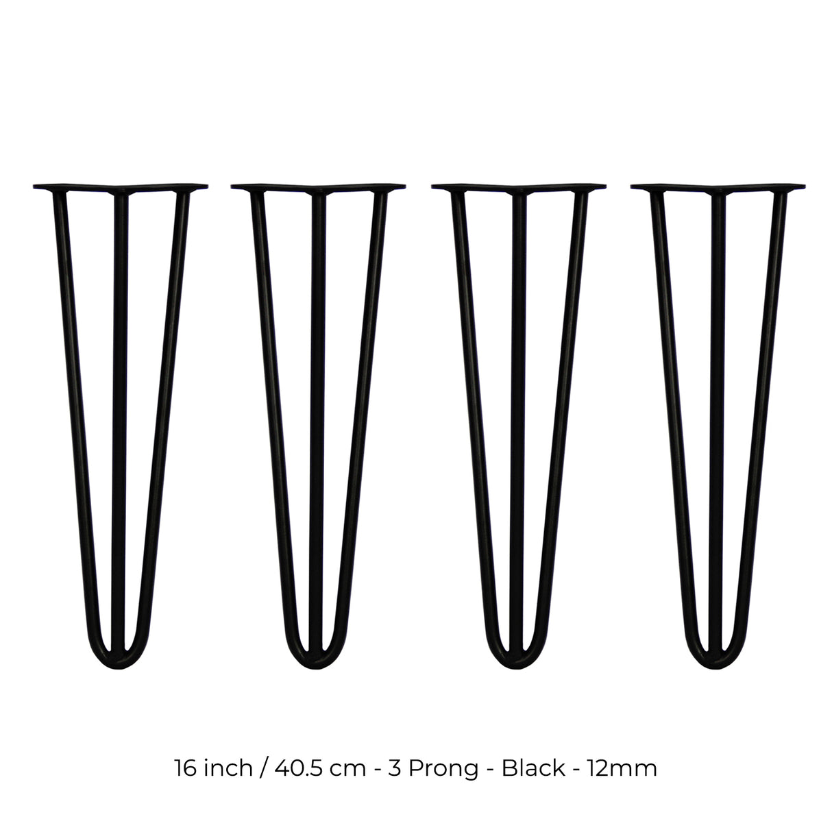 4 Gambe da Tavolo a Forcina 40.6cm - 3 Rebbi - 12mm - Nero