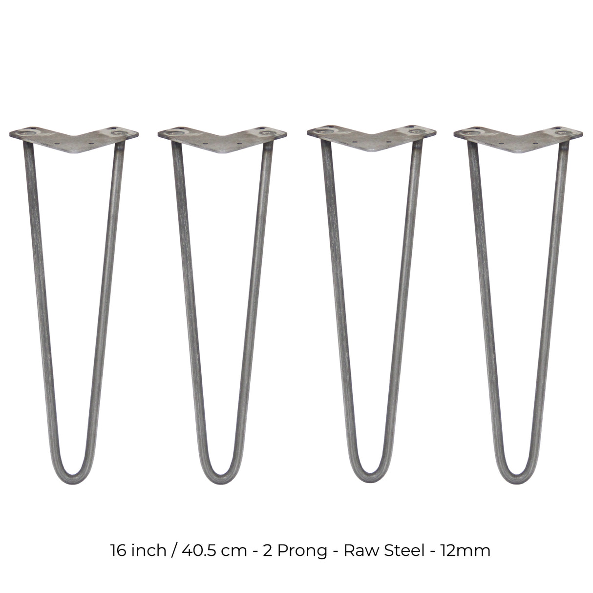 4 Gambe da Tavolo a Forcina 40.6cm - 2 Rebbi - 12mm - Acciaio Naturale