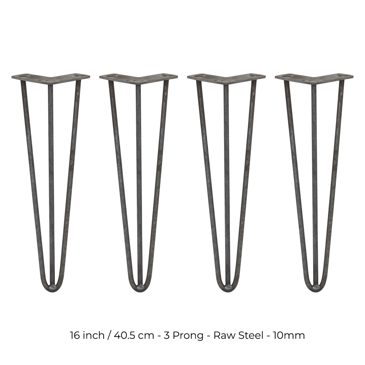 4 Gambe da Tavolo a Forcina 40.6cm - 3 Rebbi - 10mm - Acciaio Naturale