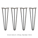 4 Gambe da Tavolo a Forcina 40.6cm - 3 Rebbi - 10mm - Acciaio Naturale