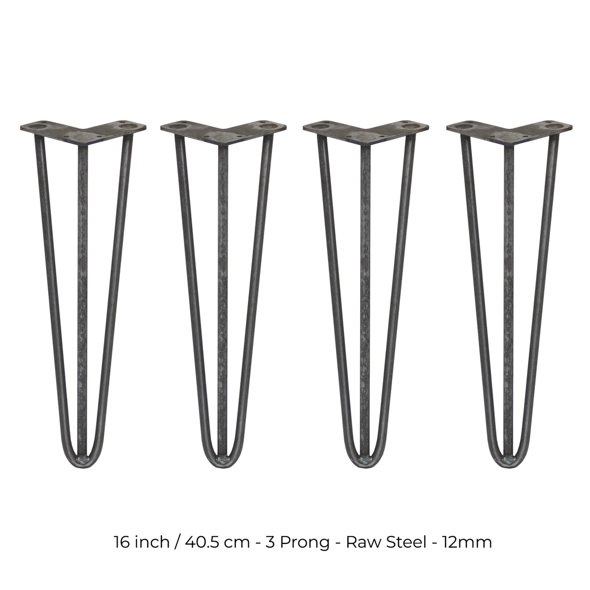 4 Gambe da Tavolo a Forcina 40.6cm - 3 Rebbi - 12mm - Acciaio Naturale