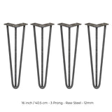 4 Gambe da Tavolo a Forcina 40.6cm - 3 Rebbi - 12mm - Acciaio Naturale