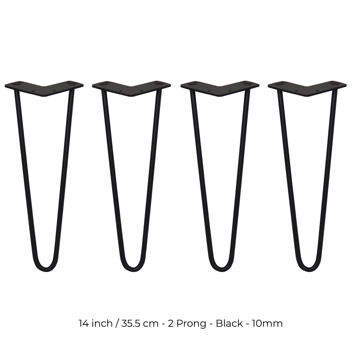 4 Gambe da Tavolo a Forcina 35.5cm - 2 Rebbi - 10mm - Nero