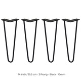 4 Gambe da Tavolo a Forcina 35.5cm - 2 Rebbi - 10mm - Nero