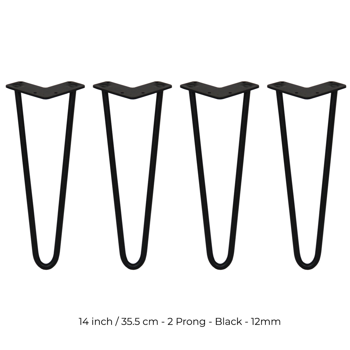 4 Gambe da Tavolo a Forcina 35.5cm - 2 Rebbi - 12mm - Nero