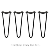 4 Gambe da Tavolo a Forcina 35.5cm - 2 Rebbi - 12mm - Nero