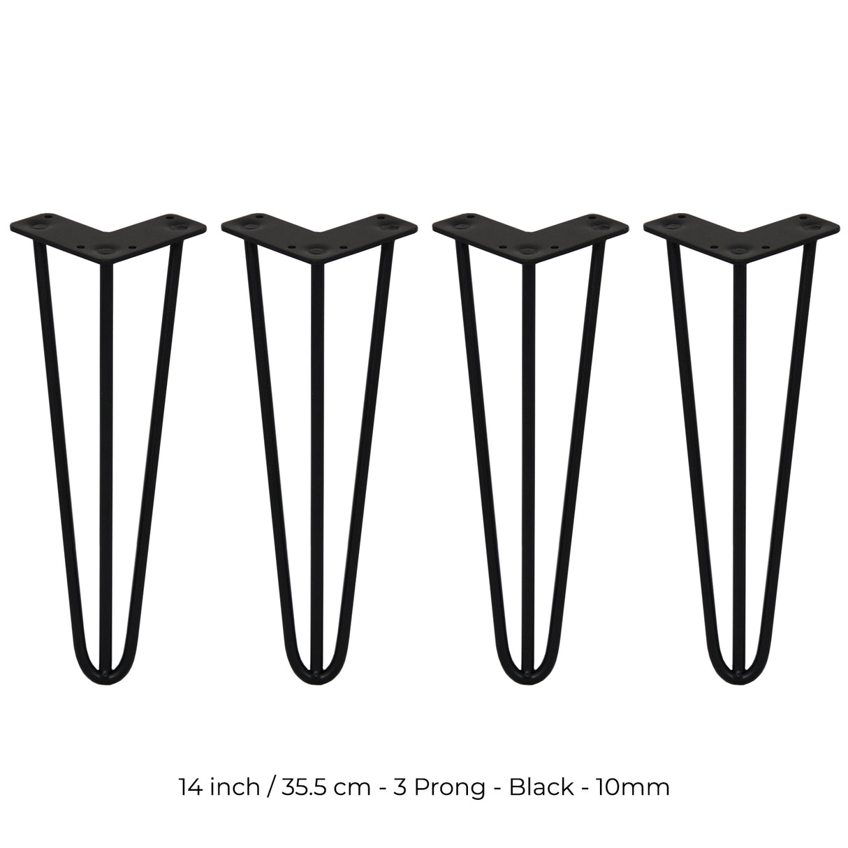 4 Gambe da Tavolo a Forcina 35.5cm - 3 Rebbi - 10mm - Nero