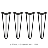 4 Gambe da Tavolo a Forcina 35.5cm - 3 Rebbi - 10mm - Nero