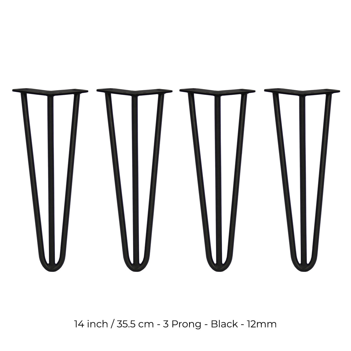 4 Gambe da Tavolo a Forcina 35.5cm - 3 Rebbi - 12mm - Nero