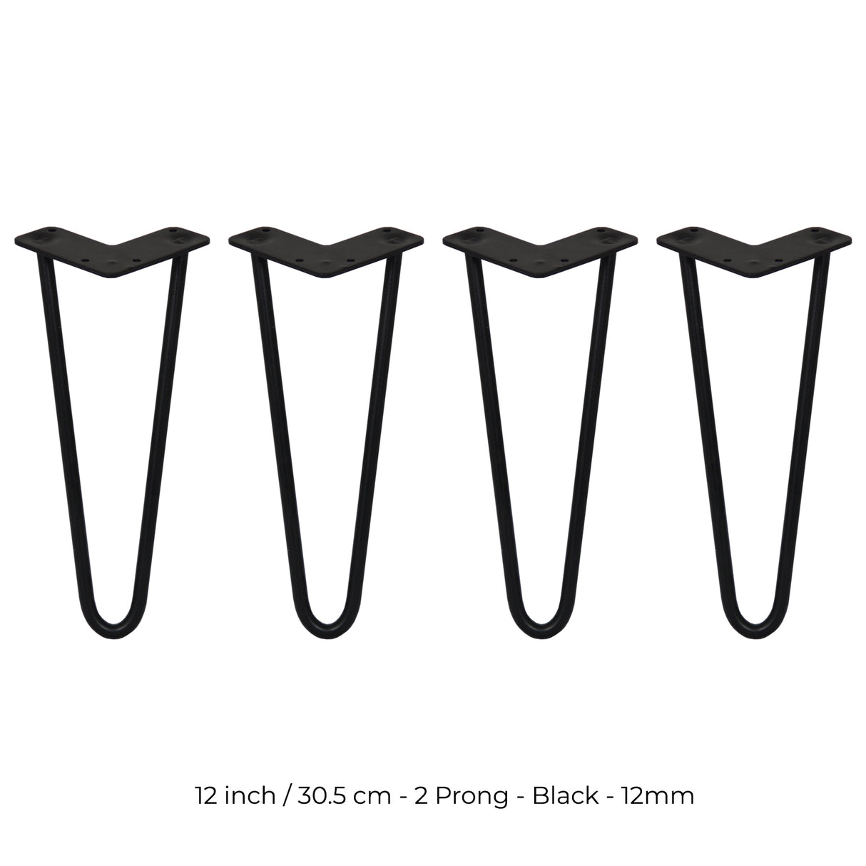 4 Gambe da Tavolo a Forcina 30.5cm - 2 Rebbi - 12mm - Nero