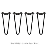 4 Gambe da Tavolo a Forcina 30.5cm - 2 Rebbi - 12mm - Nero