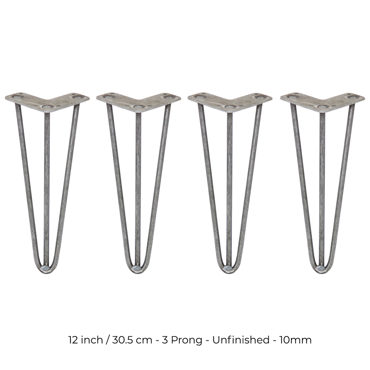 4 Gambe da Tavolo a Forcina 30.5cm - 3 Rebbi - 10mm - Acciaio Naturale