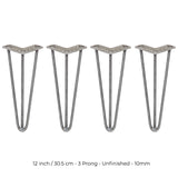 4 Gambe da Tavolo a Forcina 30.5cm - 3 Rebbi - 10mm - Acciaio Naturale