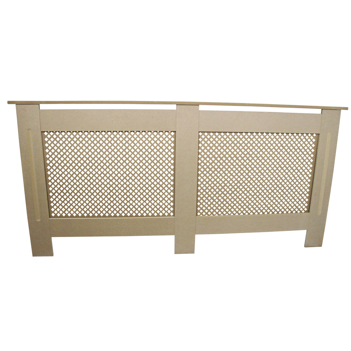Copritermosifone in MDF personalizzabile, colore beige, con design a rete e bordi lisci, misura 1720mm, elegante e funzionale