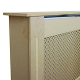 Copritermosifone in MDF personalizzabile, colore beige, con superficie liscia e griglia decorativa a rombi per una ventilazione efficace