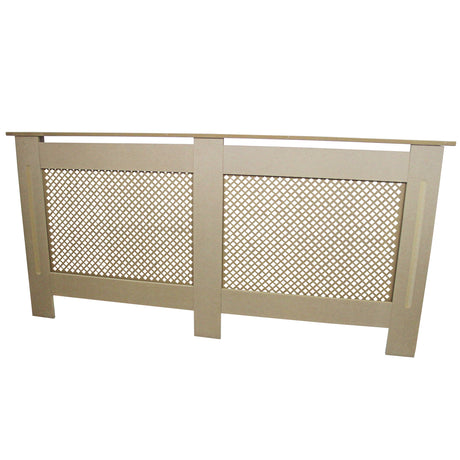 Copritermosifone in MDF personalizzabile, colore beige, con design a rete e finitura liscia, misura 1720mm di lunghezza
