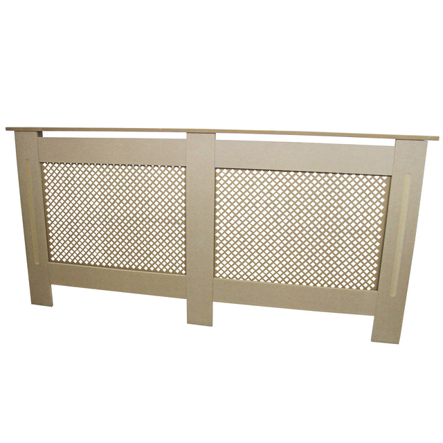 Copritermosifone in MDF personalizzabile, colore beige, con design a rete e finitura liscia, misura 1720mm di lunghezza
