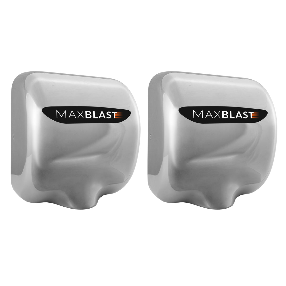 Asciugamani elettrici MaxBlast in acciaio inox lucido, design moderno e compatto, adatti per bagni pubblici e privati