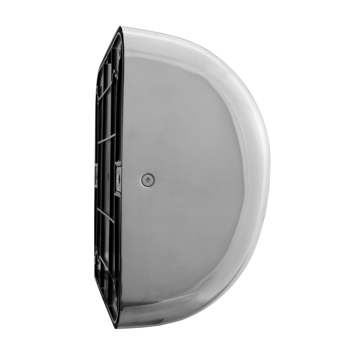 Dispenser per sapone in acciaio inox lucido, design arrotondato, superficie liscia e resistente, ideale per ambienti moderni