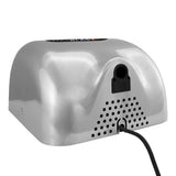Asciugacapelli professionale con finitura metallica lucida, design arrotondato, griglia di ventilazione e cavo elettrico nero