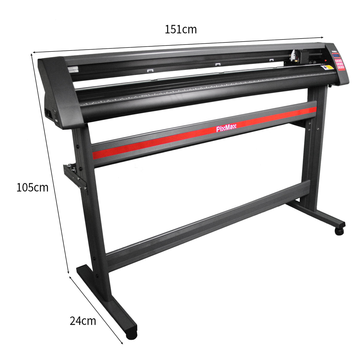 Taglierina per vinile PixMax 59" XL con struttura nera, display e pulsanti, ideale per tagli precisi e professionali