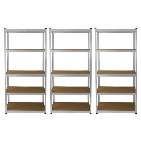 Scaffali E-Rax in acciaio galvanizzato, senza bulloni, con ripiani in legno, ideali per magazzino e garage, colore grigio metallico