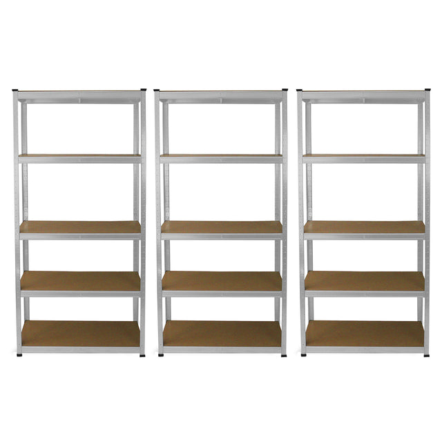 Scaffali E-Rax in acciaio galvanizzato, senza bulloni, con ripiani in legno, ideali per magazzino e garage, colore grigio metallico
