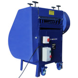 Spella cavi automatica T-Mech 55mm, struttura blu robusta, ruote per mobilità, pulsanti di controllo e avviso di sicurezza visibile