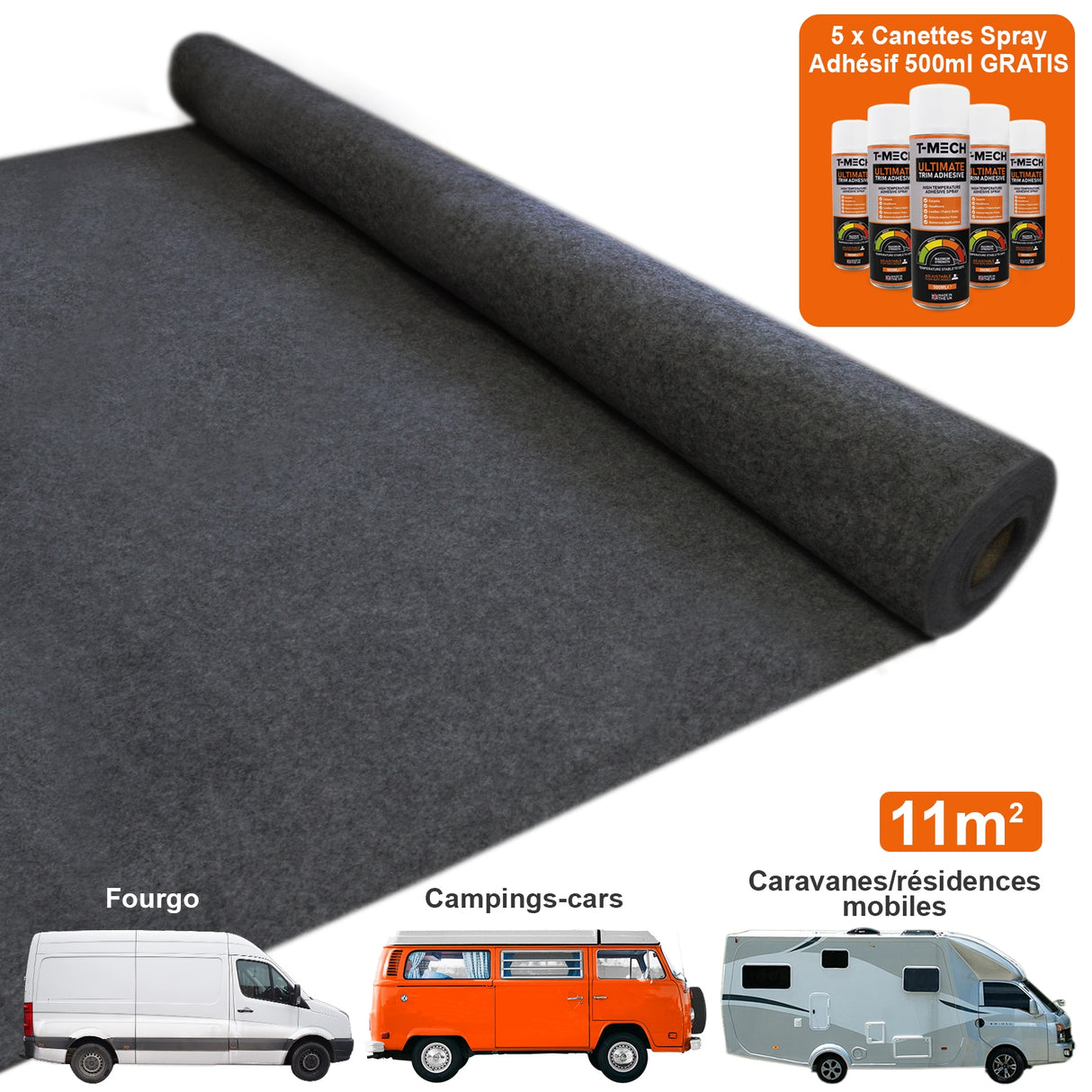 Fodera Moquette per Furgoni & 5 Spray Adesivi / Antracite